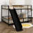 Twin Over Twin Size Metal Bunk Bed With Slide And Guardrails-1857813491