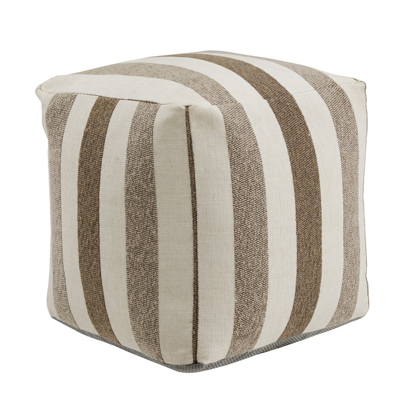 Doniphan Upholstered Square Pouf Ottoman, Brown Striped
