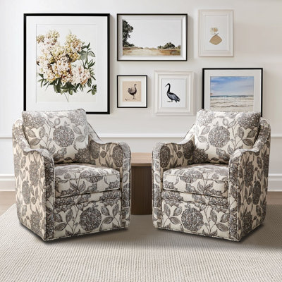 Melby Upholstered 360°Swivel Armchair with Curved Slope Arms & Removable Cushion