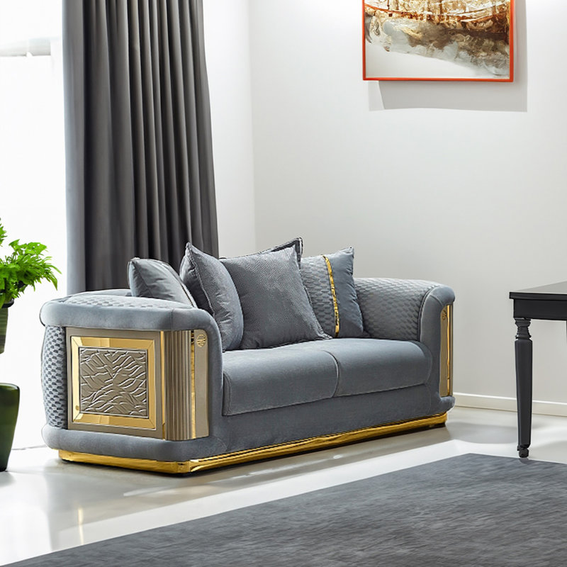 Ensemble de salon en velours 3 pièces Eudes, Velours gris
