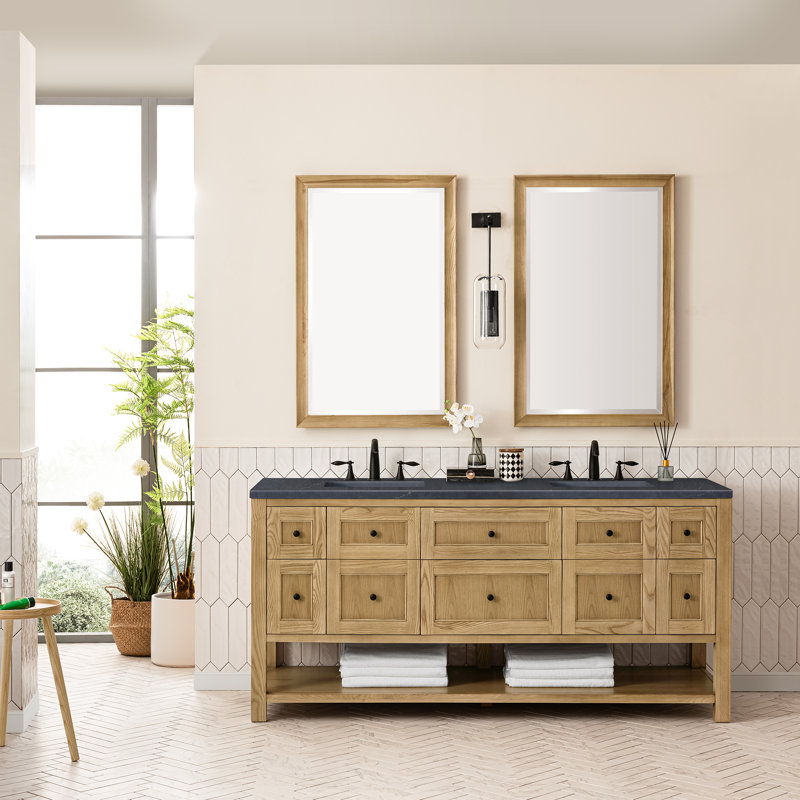 Breckenridge 72'' W Double Vanity, Charcoal Soapstone, Light Natural Oak, 8" Widespread