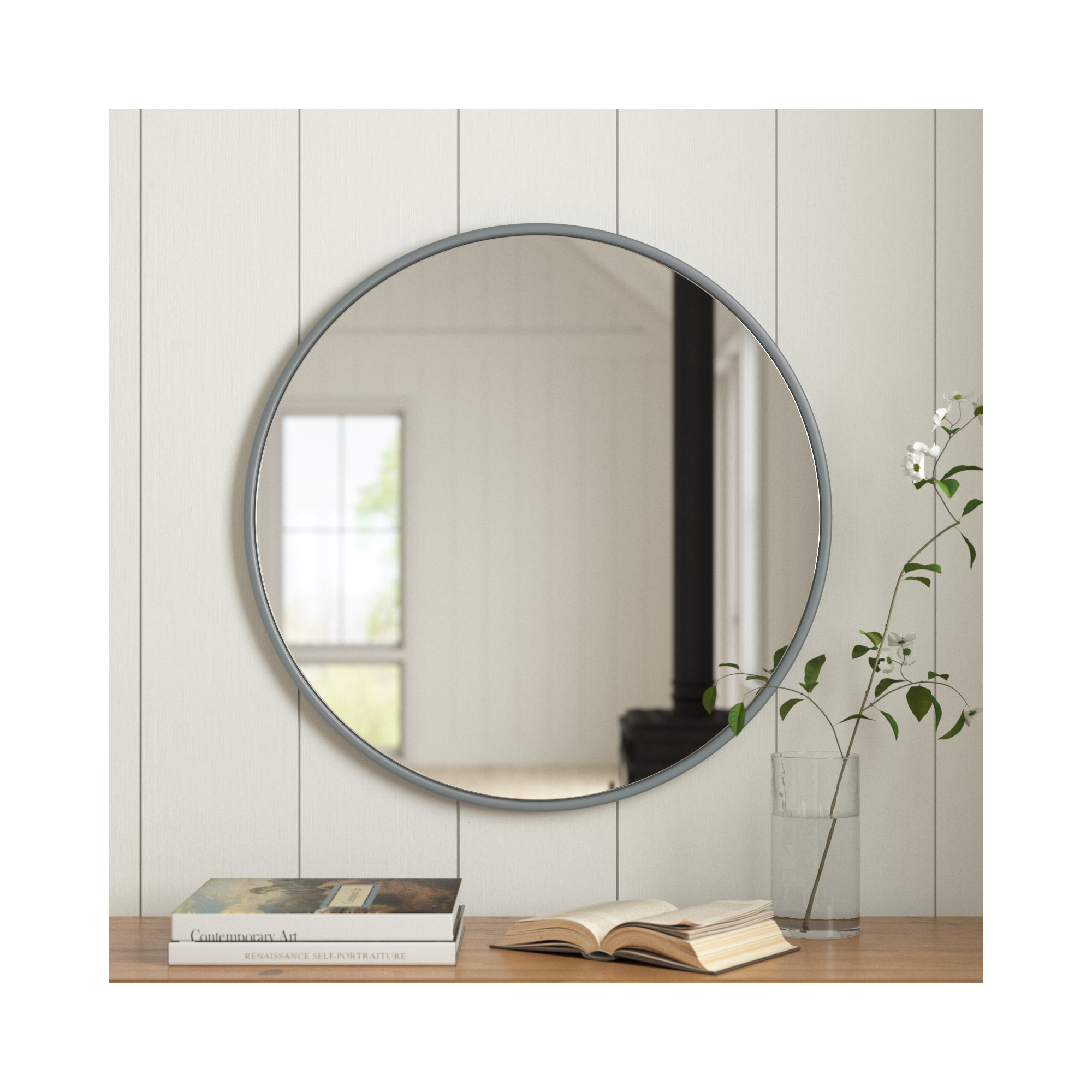 Sabine Metal Round Wall Mirror, Brass, 18" x 18"