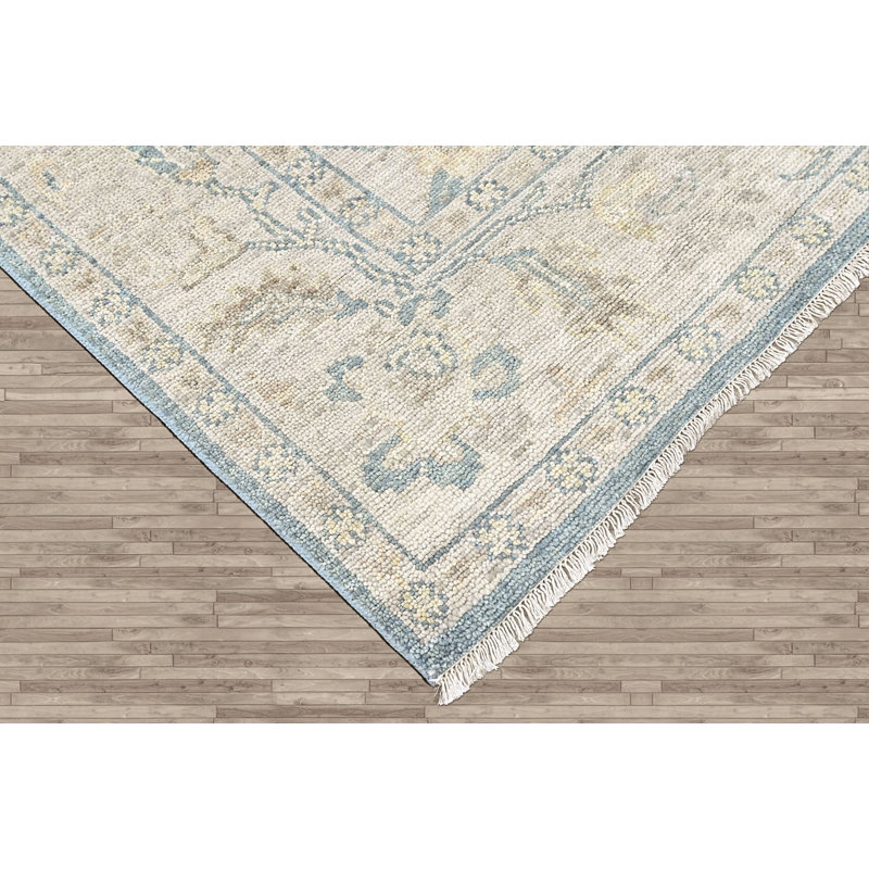 Tapis transitionnel gris en laine noué à la main 9 x 12 pi 3 po Oushak