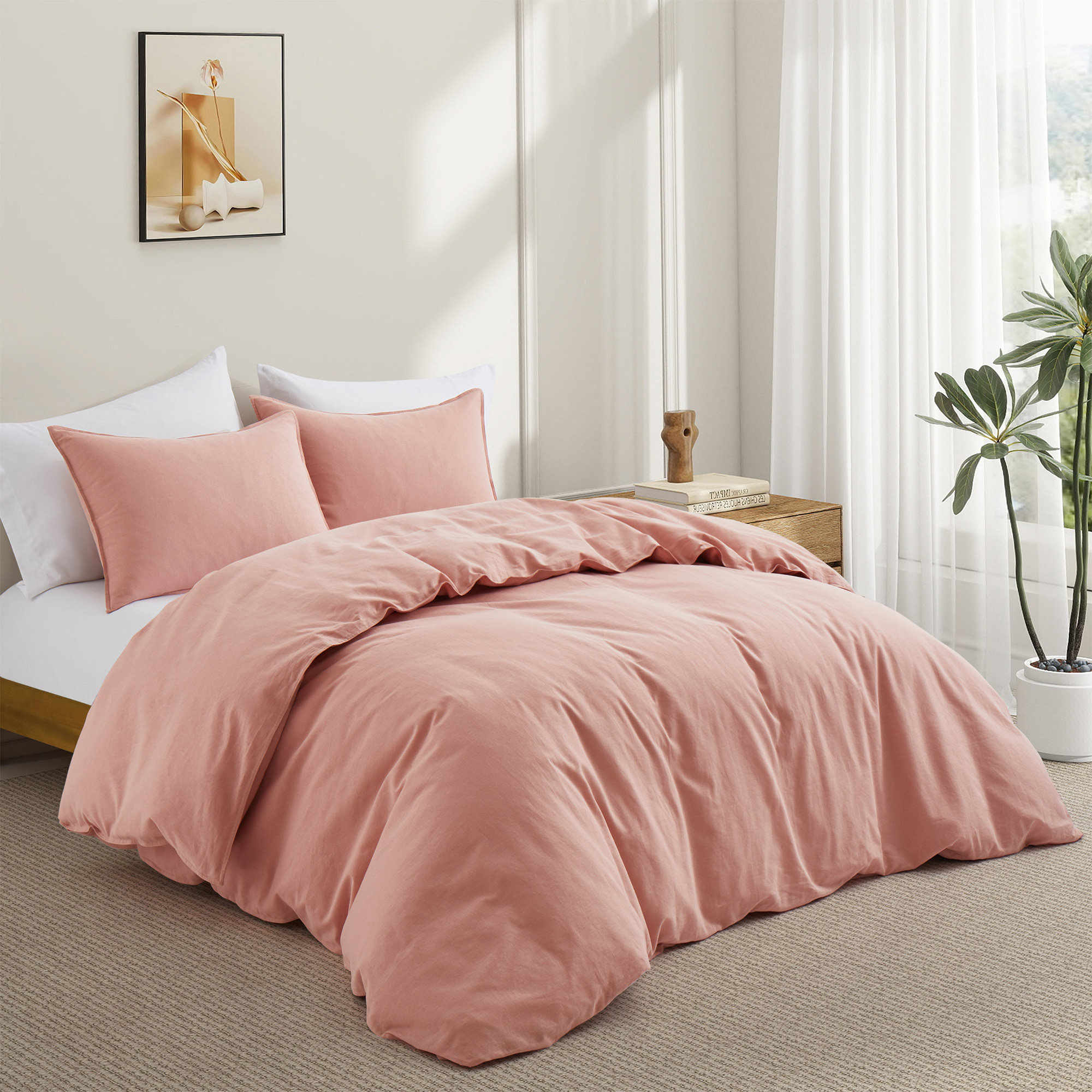 Boseman Linen Blend Duvet Cover Set, Pink, Twin Duvet Cover + 1 Standard Pillowcase