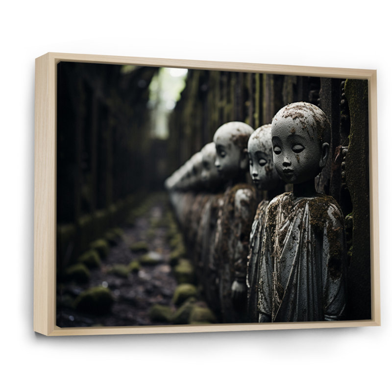 «Japon Art Jizos Guardianship I», reproduction sur toile, H 24 po x l 32 po, Cadre naturel flottant
