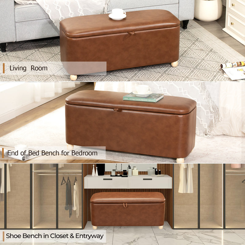 40" Faux Leather Storage Ottoman Bench