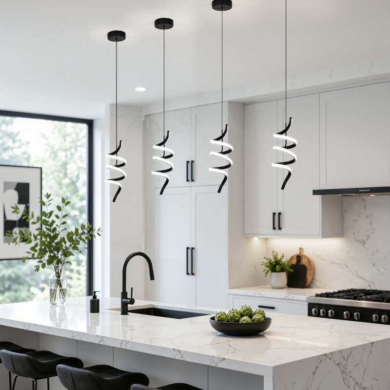 Luminaire suspendu en spirale compacte à 1 lumière DEL - Conception moderne unique pour la cuisine, la salle à manger, le salon et le vestibule