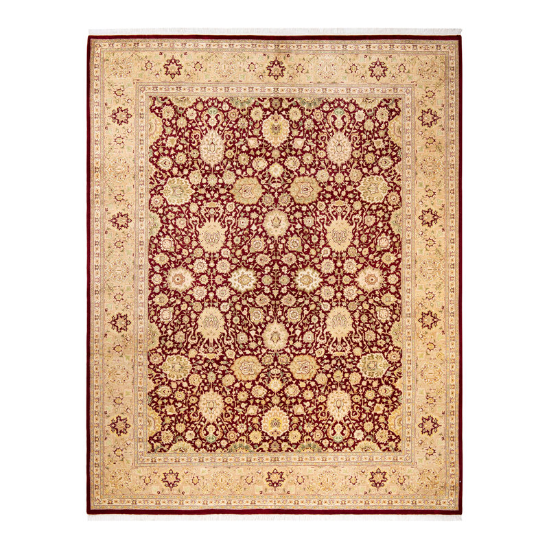 Handmade Red and Tan Wool Rectangular Area Rug