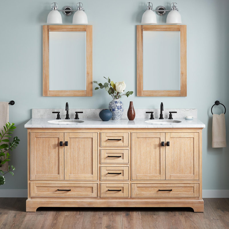 Quen 72" Driftwood Brown Double Vanity with Carrara Marble Top