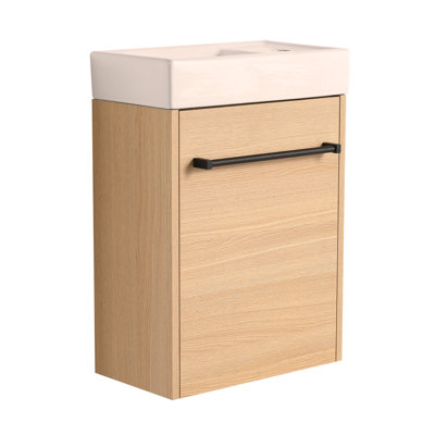 Meuble-lavabo mural 16 po avec lavabo en céramique et porte d'armoire à fermeture en douceur, pour petite salle de bain