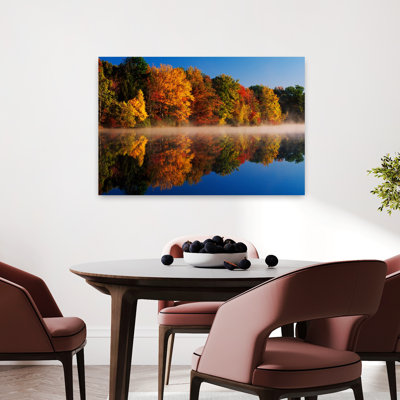 Layer Of Mist On Hidden Lake Autumn Color Trees With Water Reflection Delaware Water Gap National Recreation Area Pennsylvania Usa. Colorful Tranqu...