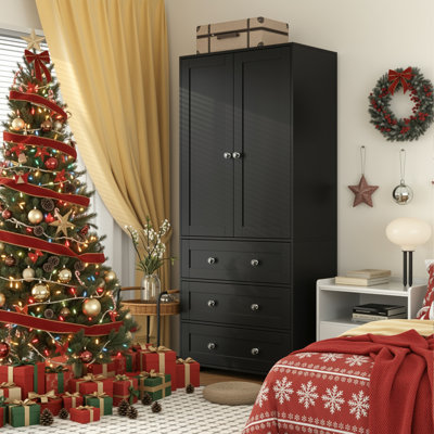 2-Door Sandrea With Mirror, Wardrobe Closet With 3 Drawers