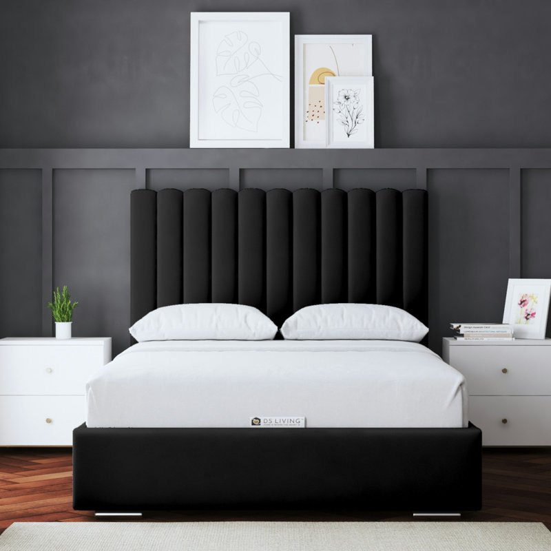 Panel Bed with Headboard, Black, Kingsize (5')