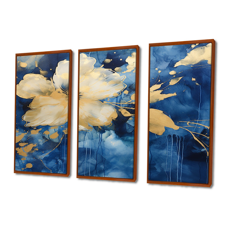 «Xandra - Buttercups», ensemble d'art mural, H 28 po x l 36 po x P 1 po, Cadre flottant brun