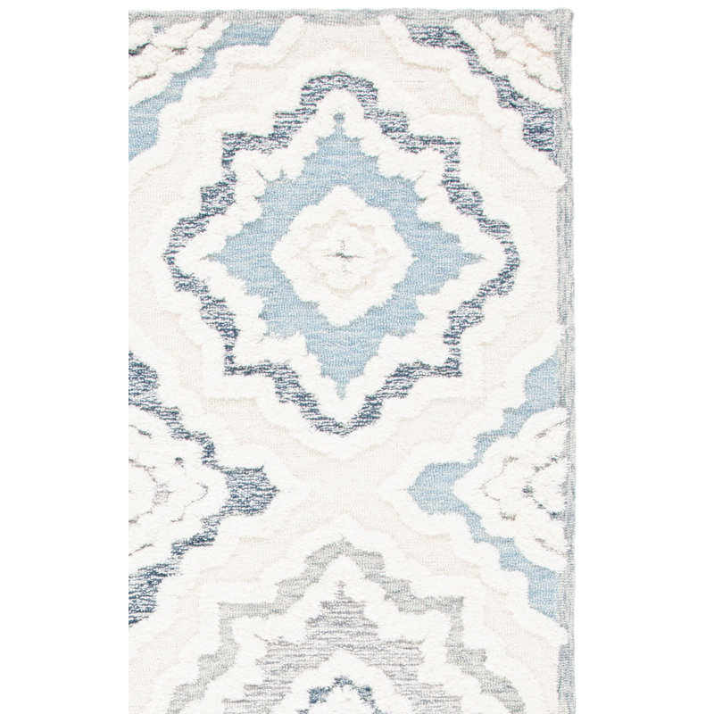 Tapis géométrique en laine et en coton touffeté à la main Altrincham, Carré 6 pi