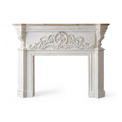 Retro Beige Solid Wood Freestanding Fireplace