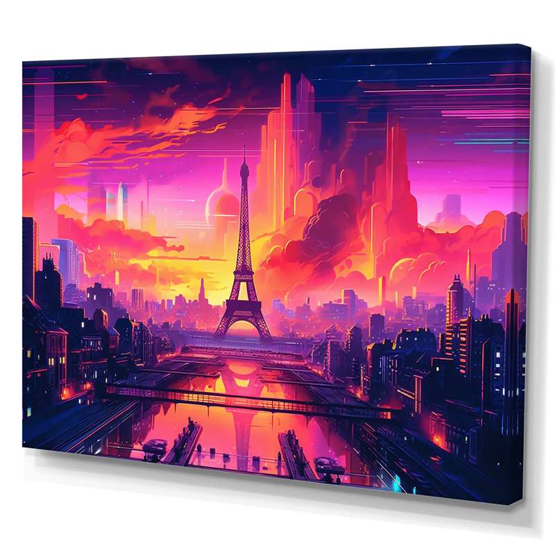 «Futuristic Paris Eiffel Tower Scenery I», reproduction sur toile, Toile tendue, H 34 po x l 44 po x P 1,5 po