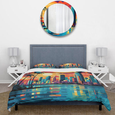 Ensemble de housse de couette en microfibre / polyester Pop Art Miami Cityscape I