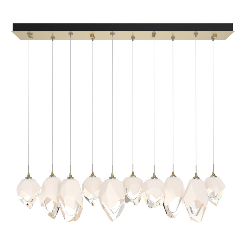 Chrysalis 10 - Light Kitchen Island Geometric Pendant, White, 15" - 130", Modern Brass