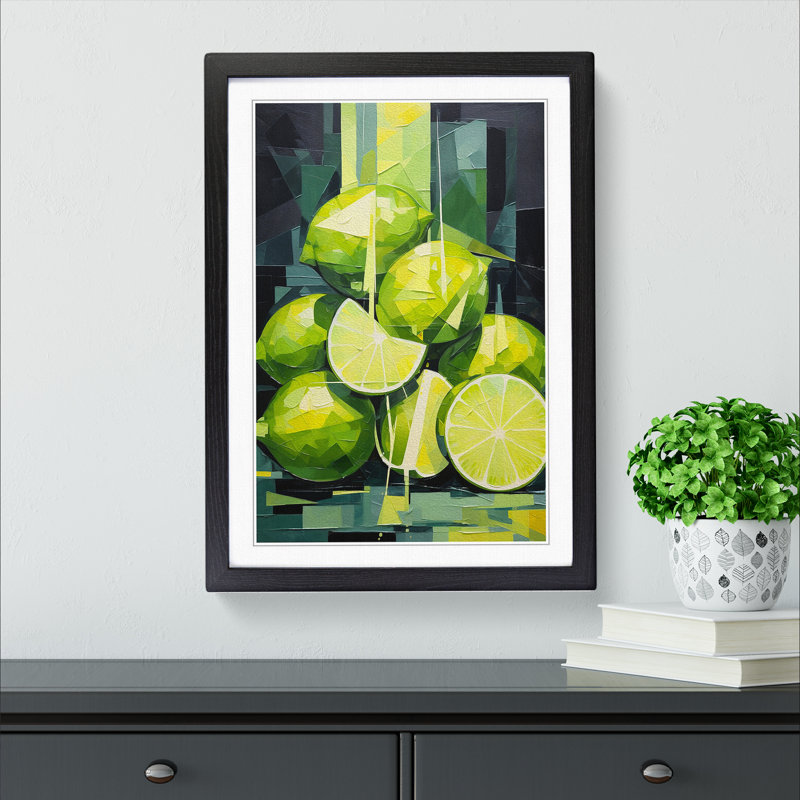 Sliced Lime Cubism - Single Picture Frame Print on Wood, 64cm H x 46cm W x 2cm D, Black