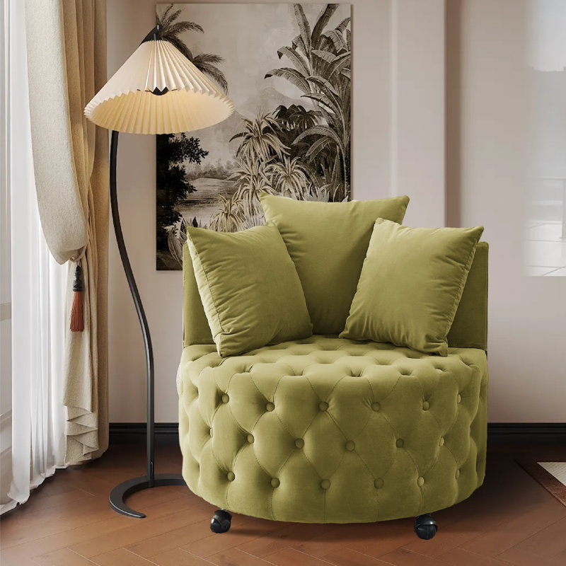 Fauteuil demi-tonneau Jakora, Velours vert kaki