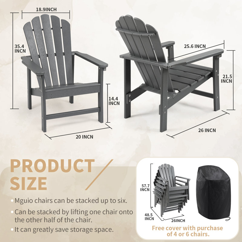 Zawadi HDPE Stacking Adirondack Chair, Gray, 6