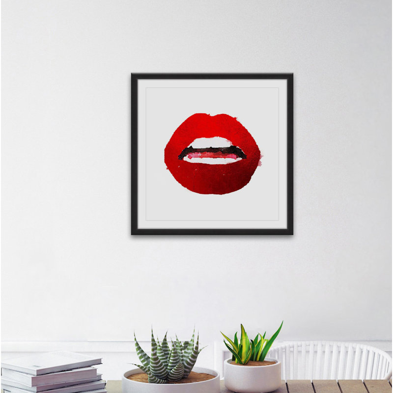 «Red Lips II», reproduction de peinture acrylique encadrée, H 12 po x l 12 po