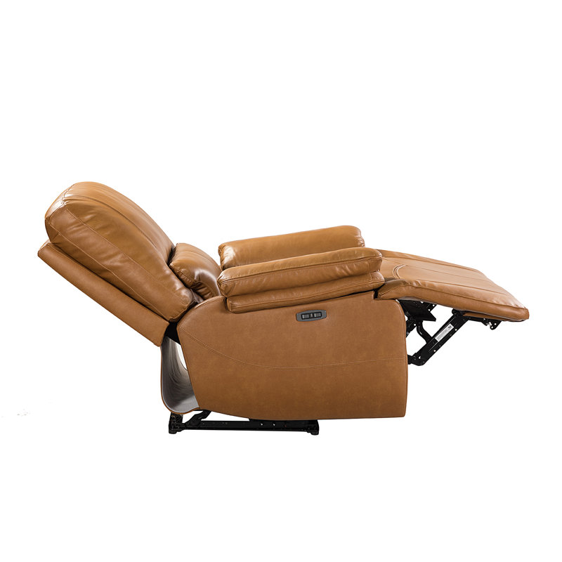 Fauteuil inclinable électrique en cuir véritable Carrina, Cuir véritable brun clair