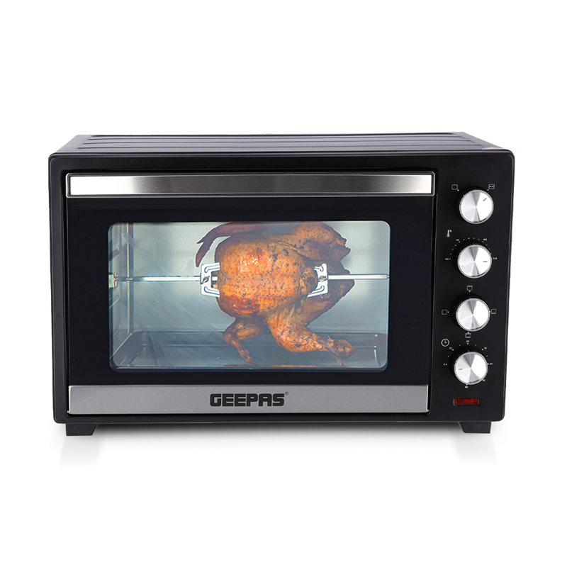 GEEPAS Mini Oven & Grill Rotisserie Baking Roasting & Grilling 1600W Temp Control 100–230°C Double Glass Door 60min Timer Auto Shut Off Bell