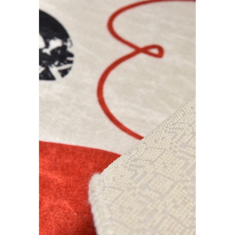 Tapis blanc / noir / rouge en polyester tissé à plat Reema, Rectangle 4 pi 7 po x 6 pi 3 po