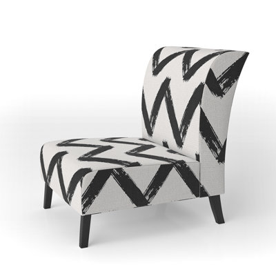 Black Horizontal Chevron - Upholstered Patterned Accent Slipper Chair