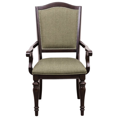 2 Dark Cherry Armchairs With Upholstered Seat And Back, Nailhead Trim, Wooden Armrest Chair For Meal Area (2) - Fabric Back Trim Chairs Dining