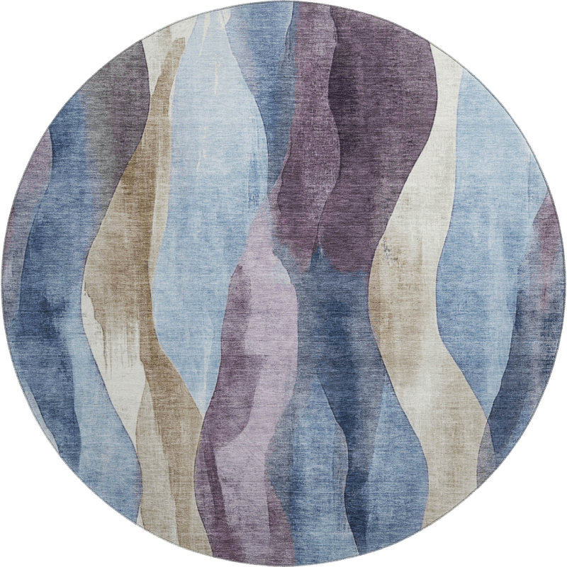 Premium Machine Washable Prado AMF1989 Waves Rug, Round 8'