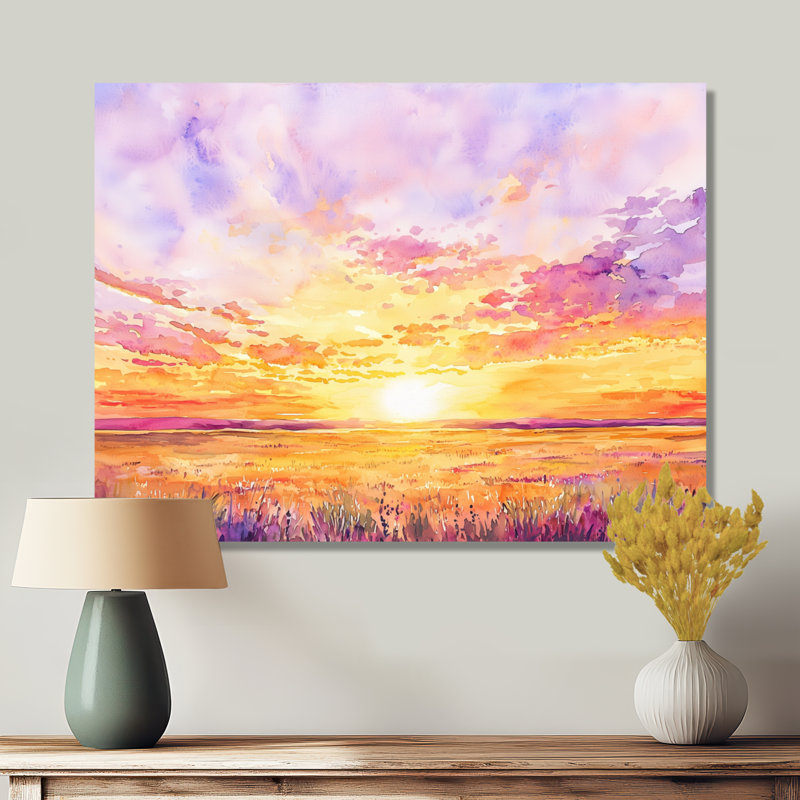 «Lubbock Meadows At Sunset - Texas», impression métallique moderne, H 24 po x l 32 po
