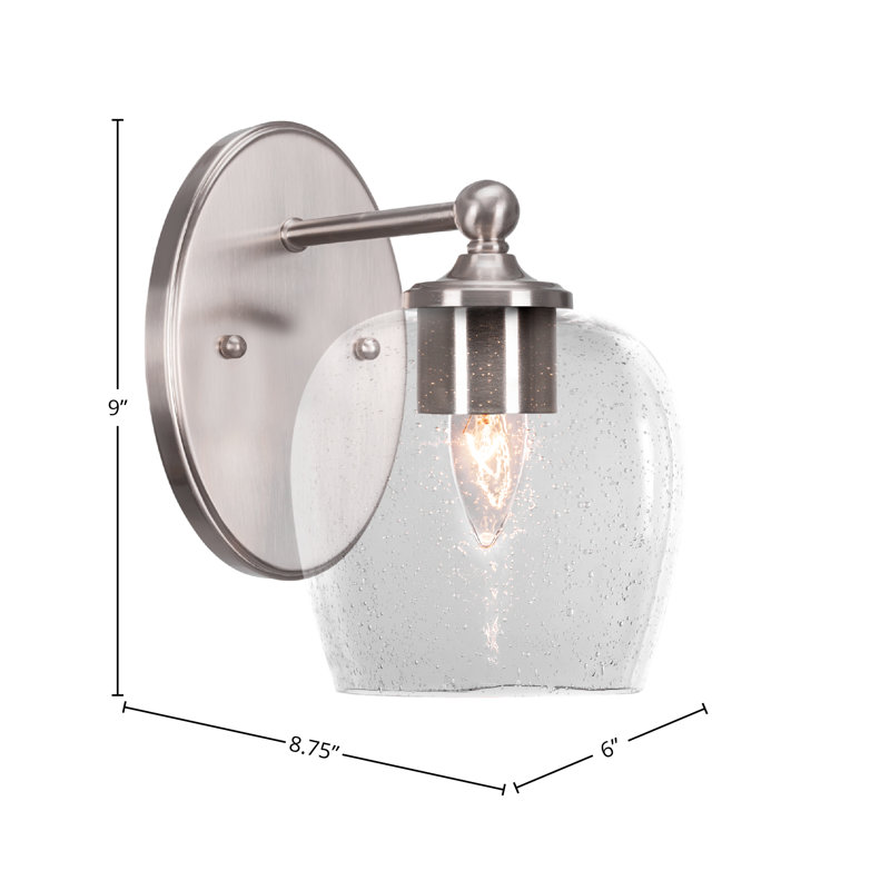Applique murale Aitkens avec verre à bulles transparent de 6 po, Nickel brossé, 9" H x 8.75" W x 6" D, Cloche ronde