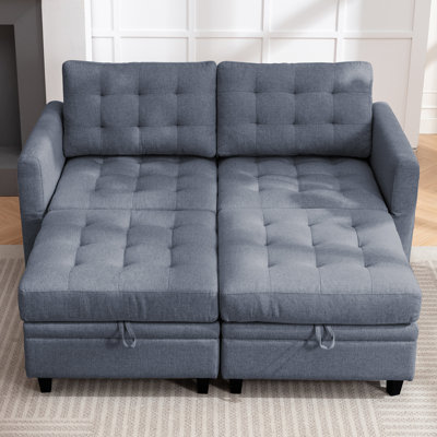 Causeuse modulaire «60,24» avec accoudoirs réglables à 2 vitesses - tissu en lin de qualité supérieure, repose-pieds mobile, conception capitonnée moderne, combinaison flexible