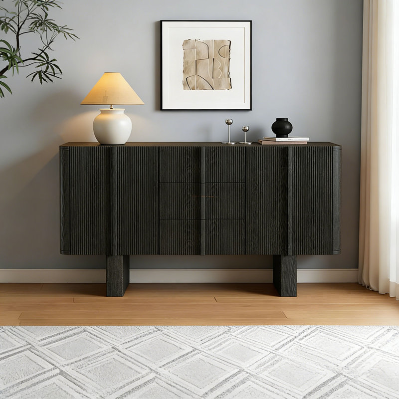 Buffet simple et spacieux, Black, H 33,46 po x l 62,99 po x P 17,71 po