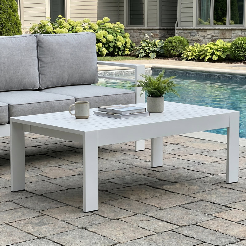 Alturas Standalone Product Aluminum Outdoor Patio Coffee Table Modern Rectangle End Table, White