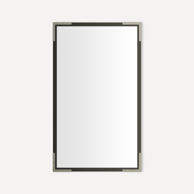 Miroir industriel en métal, Fer noir / étain brossé, H 39,38 po x l 23,25 po