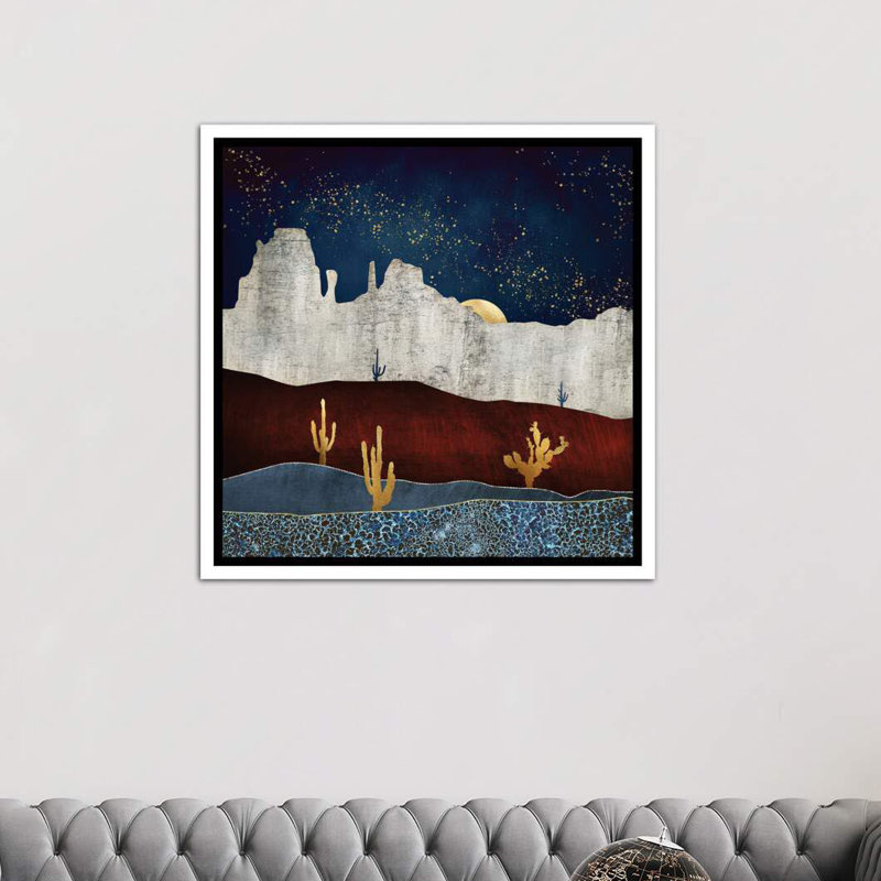 «Moonlit Desert» par Spaceécur Designs - impression, H 37 po x l 37 po x P 1,5 po, Toile blanche encadrée, Pas de tapis