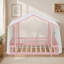 Lit plateforme simple avec baldaquin en tissu transparent et guirlande lumineuse-678601076-678601079