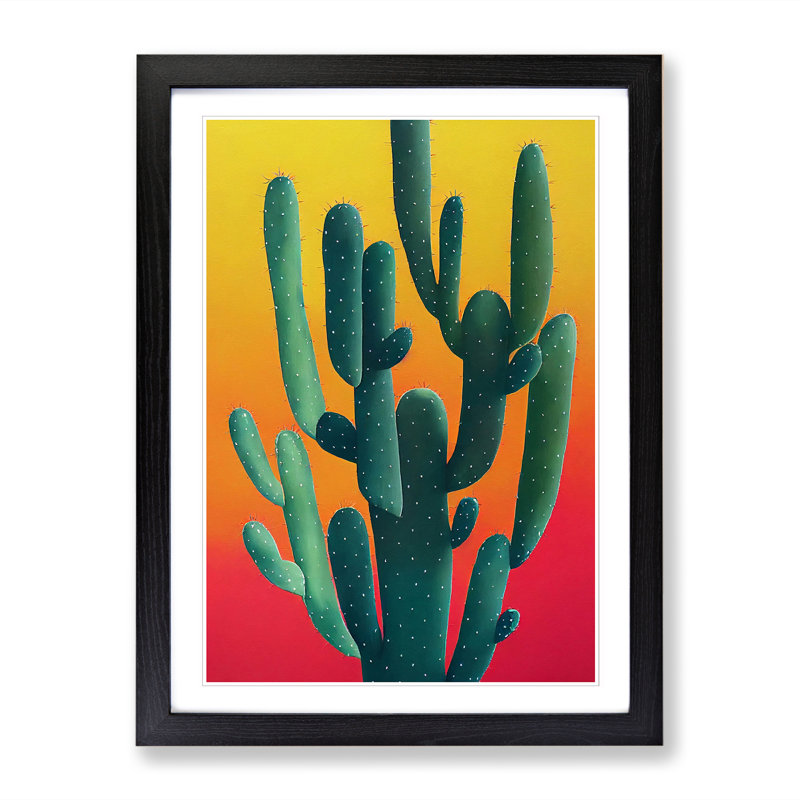 Colourful Cactus Cacti Vol.1 - Single Picture Frame Print, 46cm H x 34cm W, Oak Framed