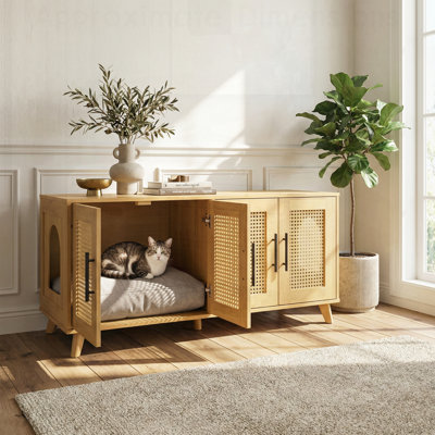 Armoire pour chat en bois d'hévéa avec coussin moelleux Myra