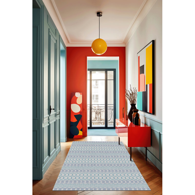 Tapis à motif géométrique bleu à motif géométrique, Rectangle 5 pi 1,02 po x 7 pi 6,55 po