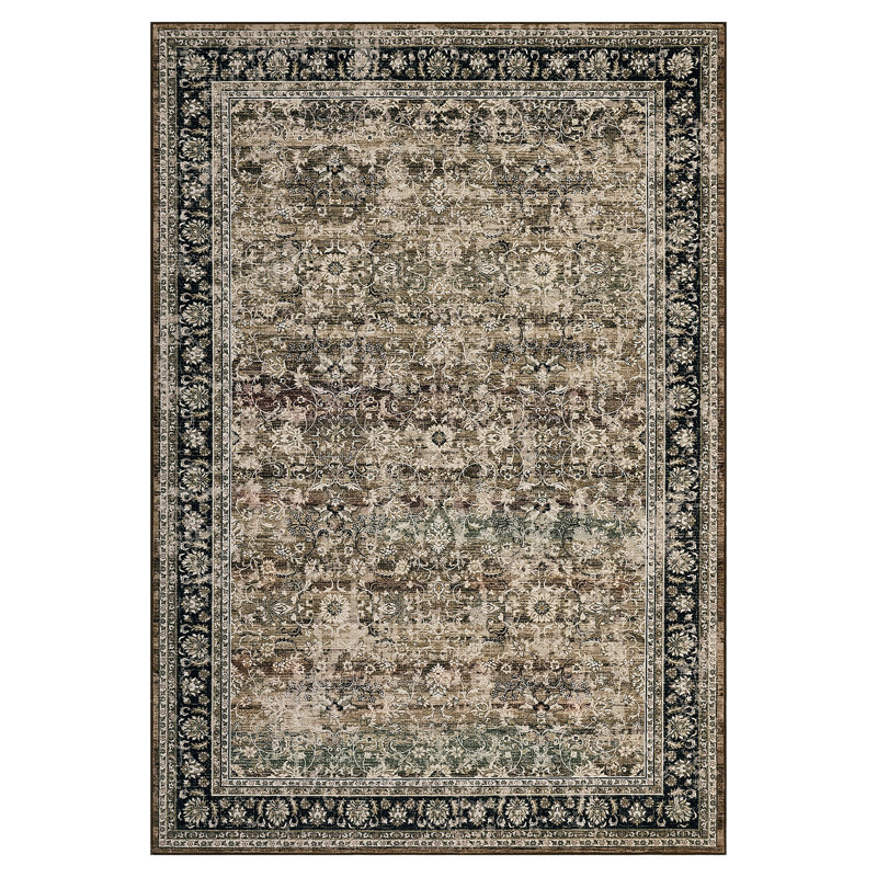10x13 Washable Rug Non Slip Non Shedding Rug Vintage Oriental Large Indoor Carpet Retro Floral Distressed Low Pile Floor Cover for Bedroom Living Room,