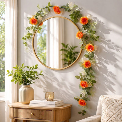 Artificial Red Rose Garland With Green Foliage And White Berries Faux Floral Garland For Wedding Home Ceiling Wall Decor