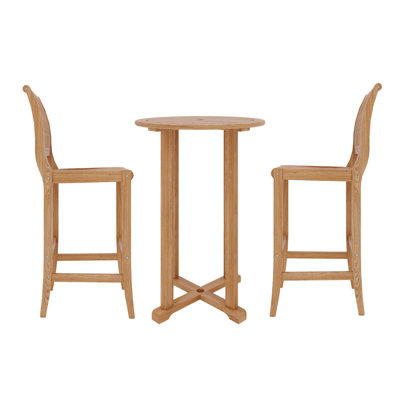 Flodie 3-Piece Round Teak Outdoor Bar Height Dining Set