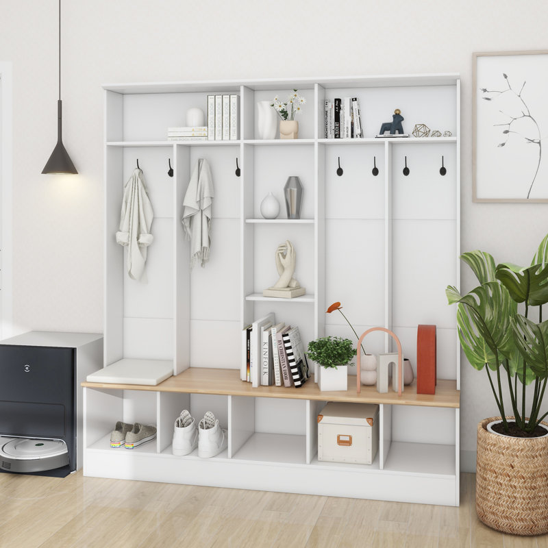 Hall Tree 66.9'' Wide with Bench, White