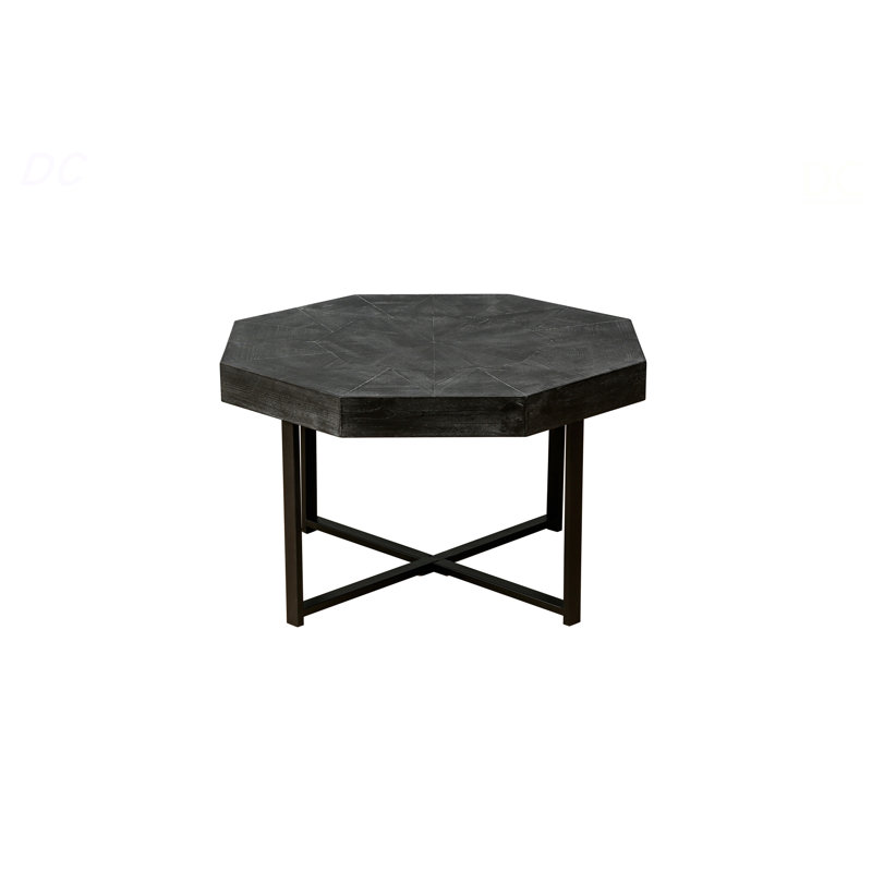 Table basse en bois octogonale rétro style rustique 30 pouces, Noir antique, Noir antique