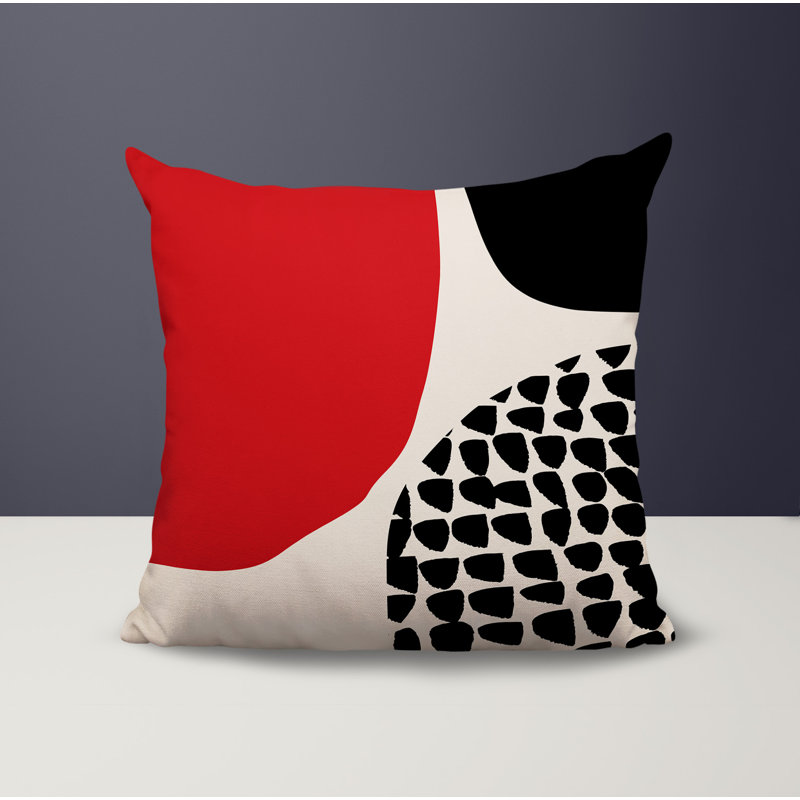 Coussin carré intérieur / extérieur pia, H 15 po x l 15 po, Rouge / noir / blanc cassé